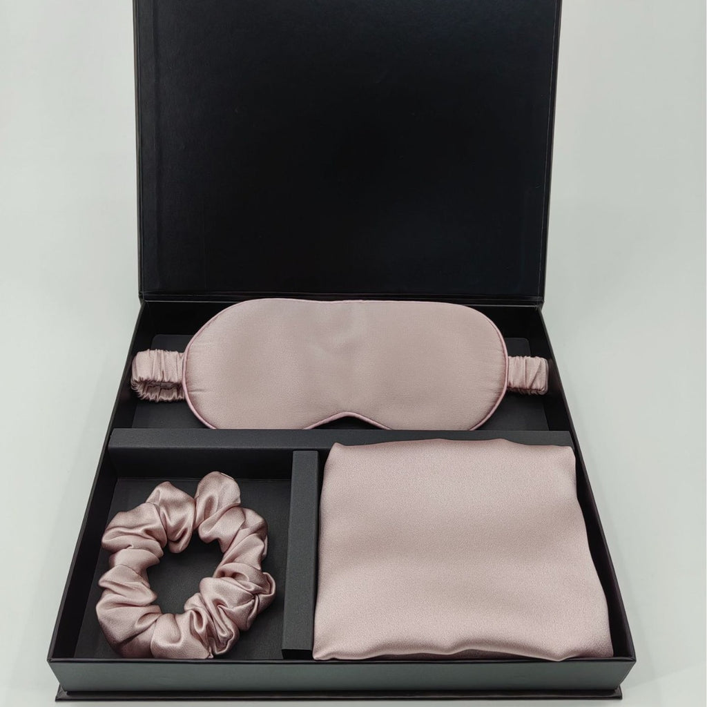 Masque d'oreiller zippé cadeau et ensemble de cravates de cheveux en soie