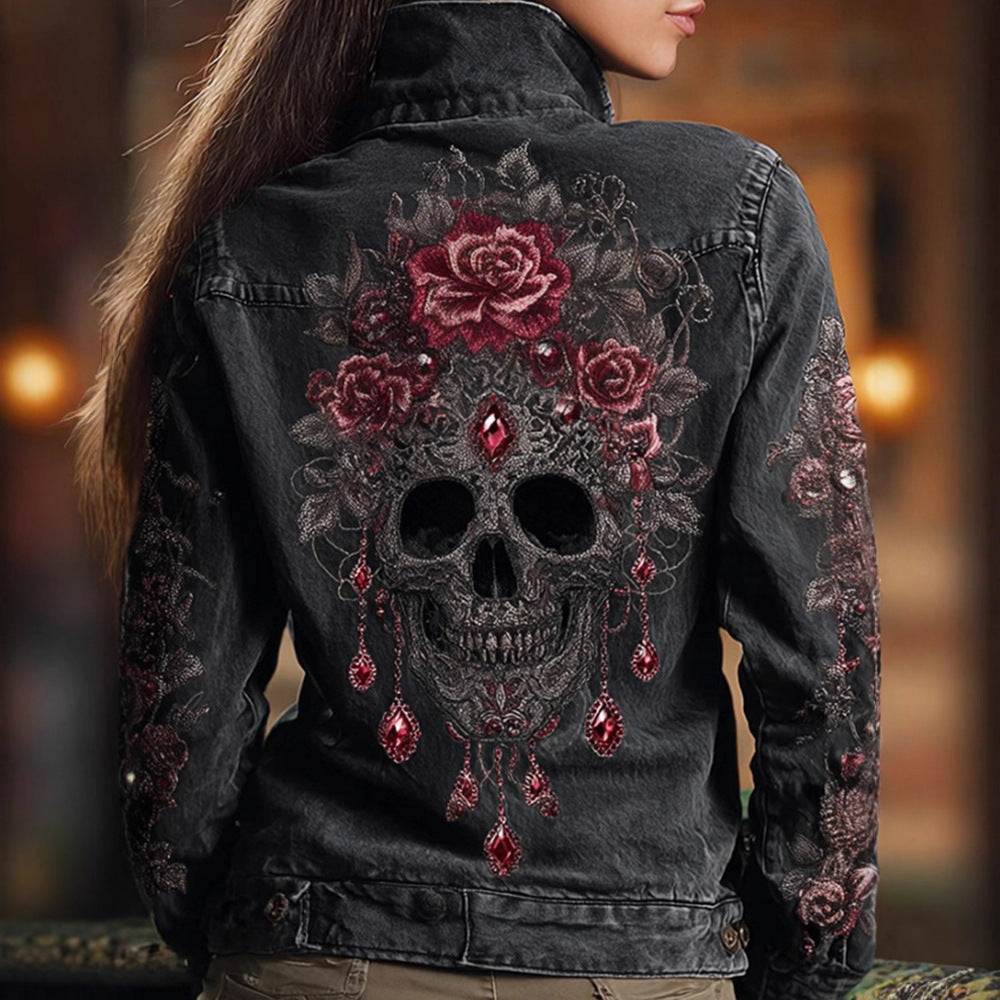 Veste de denim retro à manches longues lavée d'automne