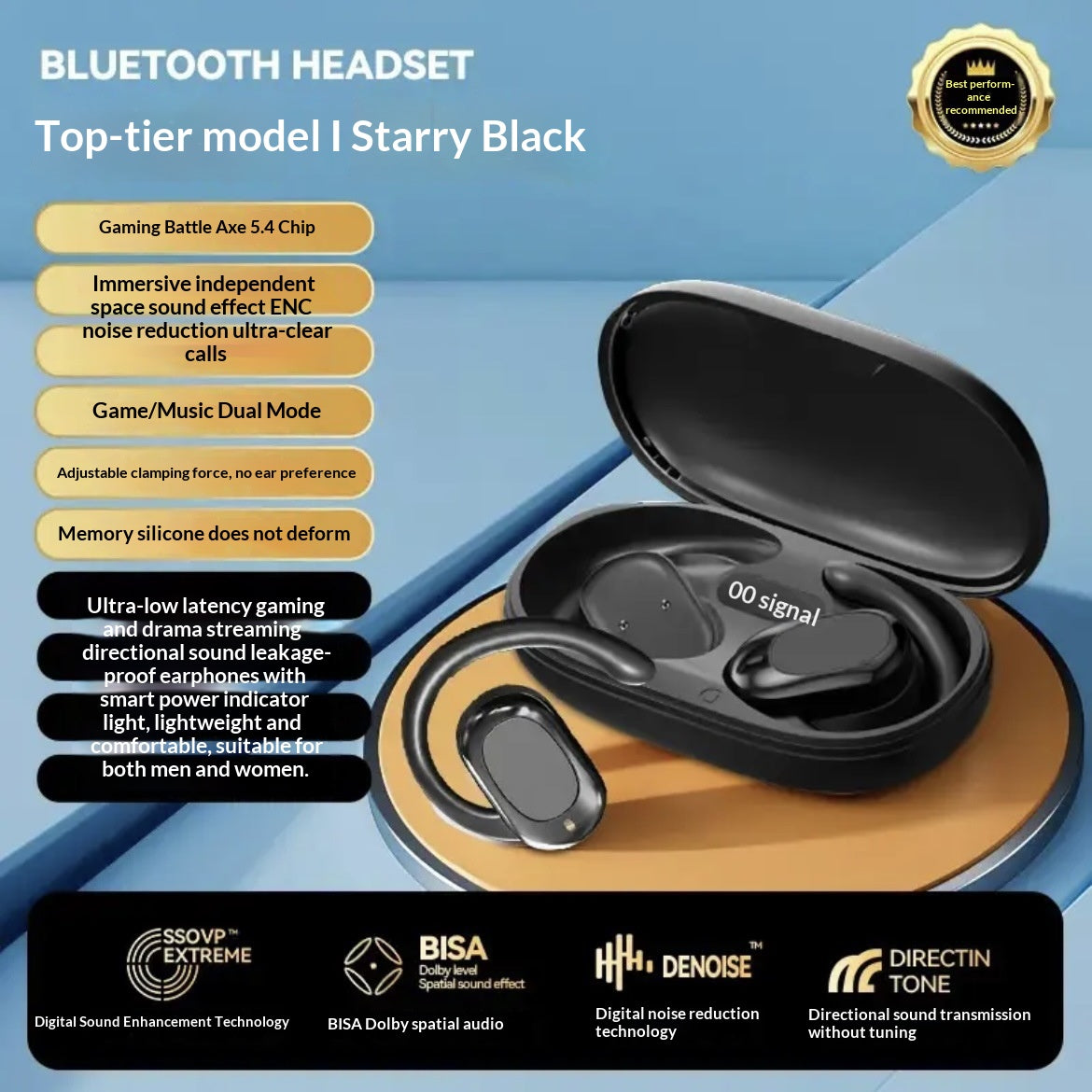 3D Surround HD Call Casque Bluetooth de longue durée