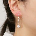 Women Marquise Leaf Tassel Drop Earrings, Simulated Pearl Rhodium Plated Long Dangle Ear Jewelry