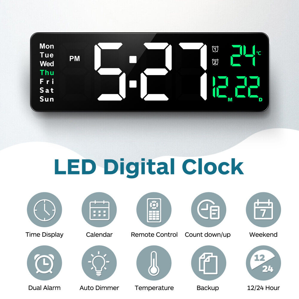 Horloge numérique LED 16 pouces - Plug-in