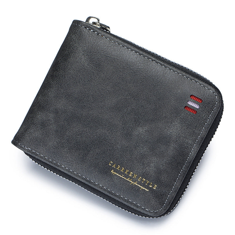 Portefeuille multifonction triple fermeture éclair courte et simple pour homme