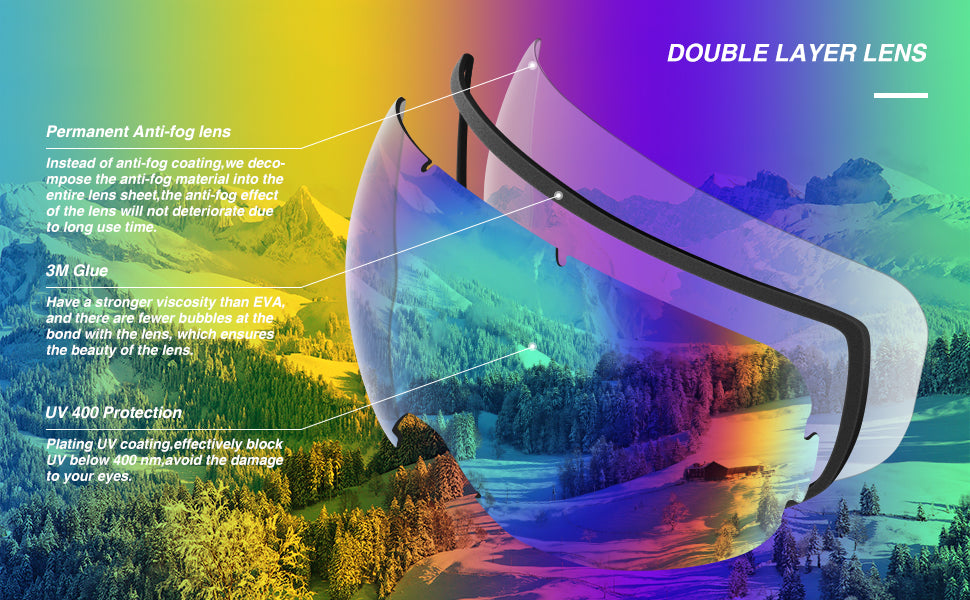 Lunettes de ski anti-fog double couche