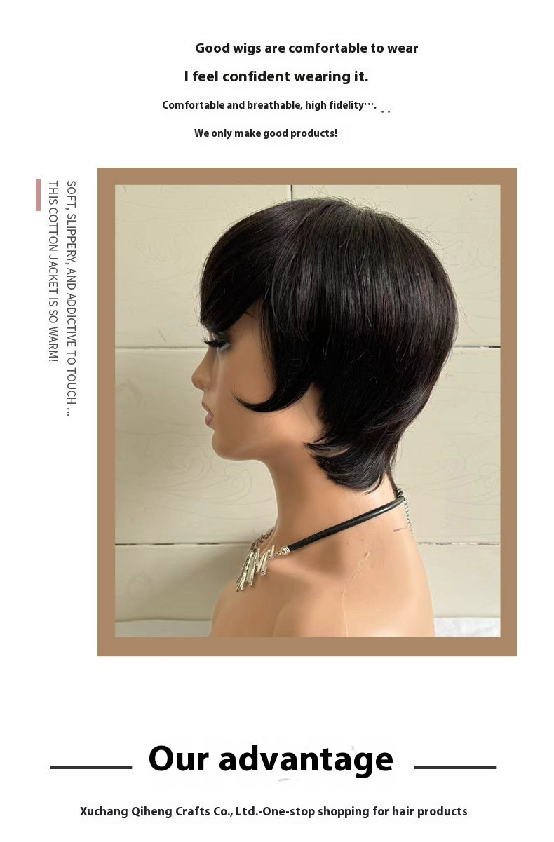 Perruque droite courte femme tête courte couverture cheveux réels humains
