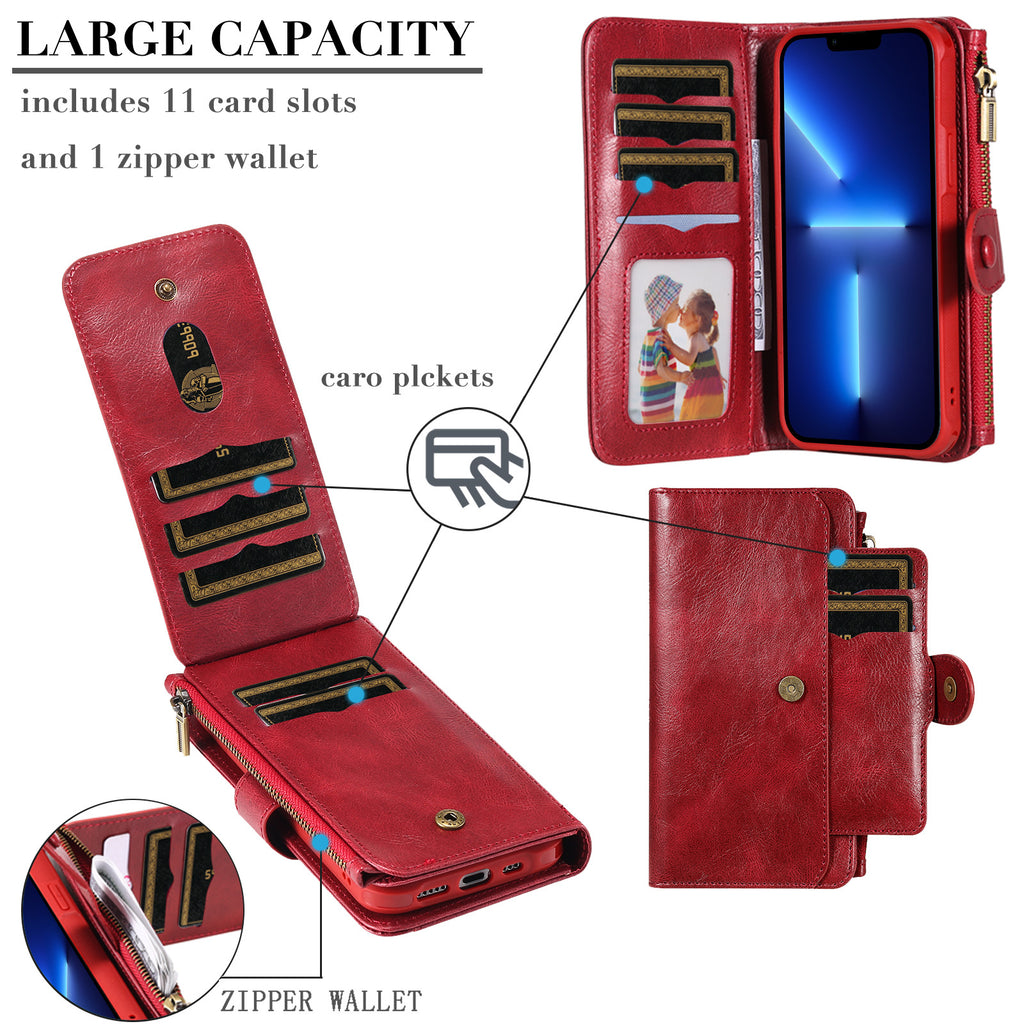 Applicable à 16 Mobile Phone Leather Case Retro Multi-fonction Card Wallet Split magnétique