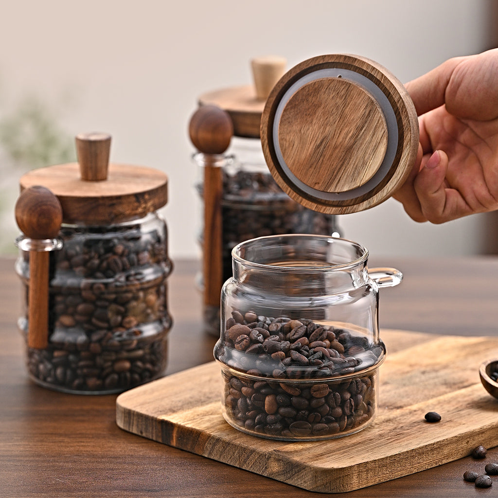 3 pots de café en verre Pcs avec cuillères