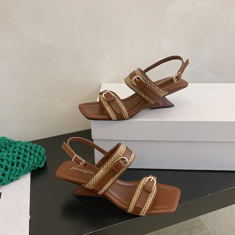 Les femmes d'été Woven French Retro Open Toe Wedge Sandales