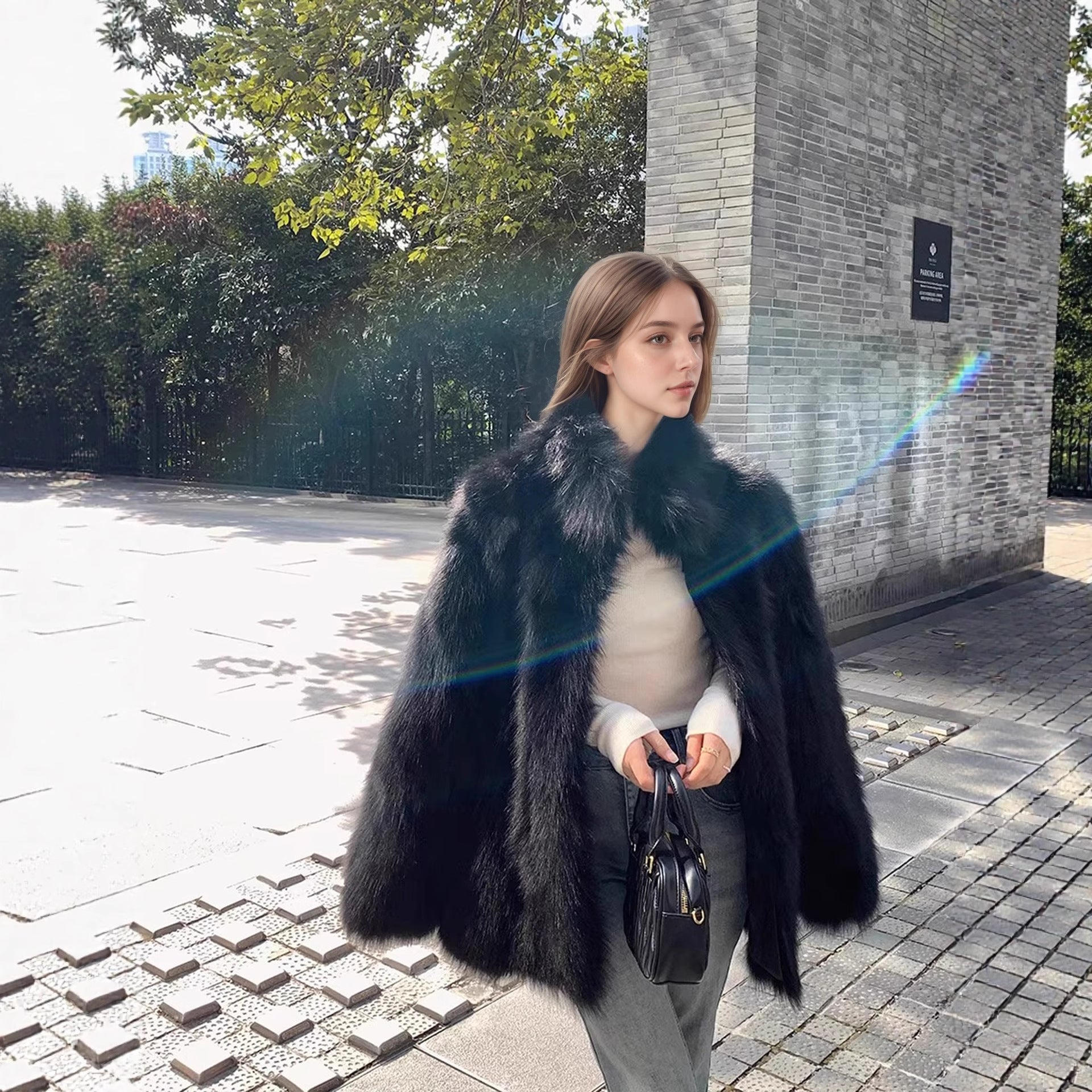 Manteau de style fourrure Fox Eco Friendly Faux Fur Overcoat