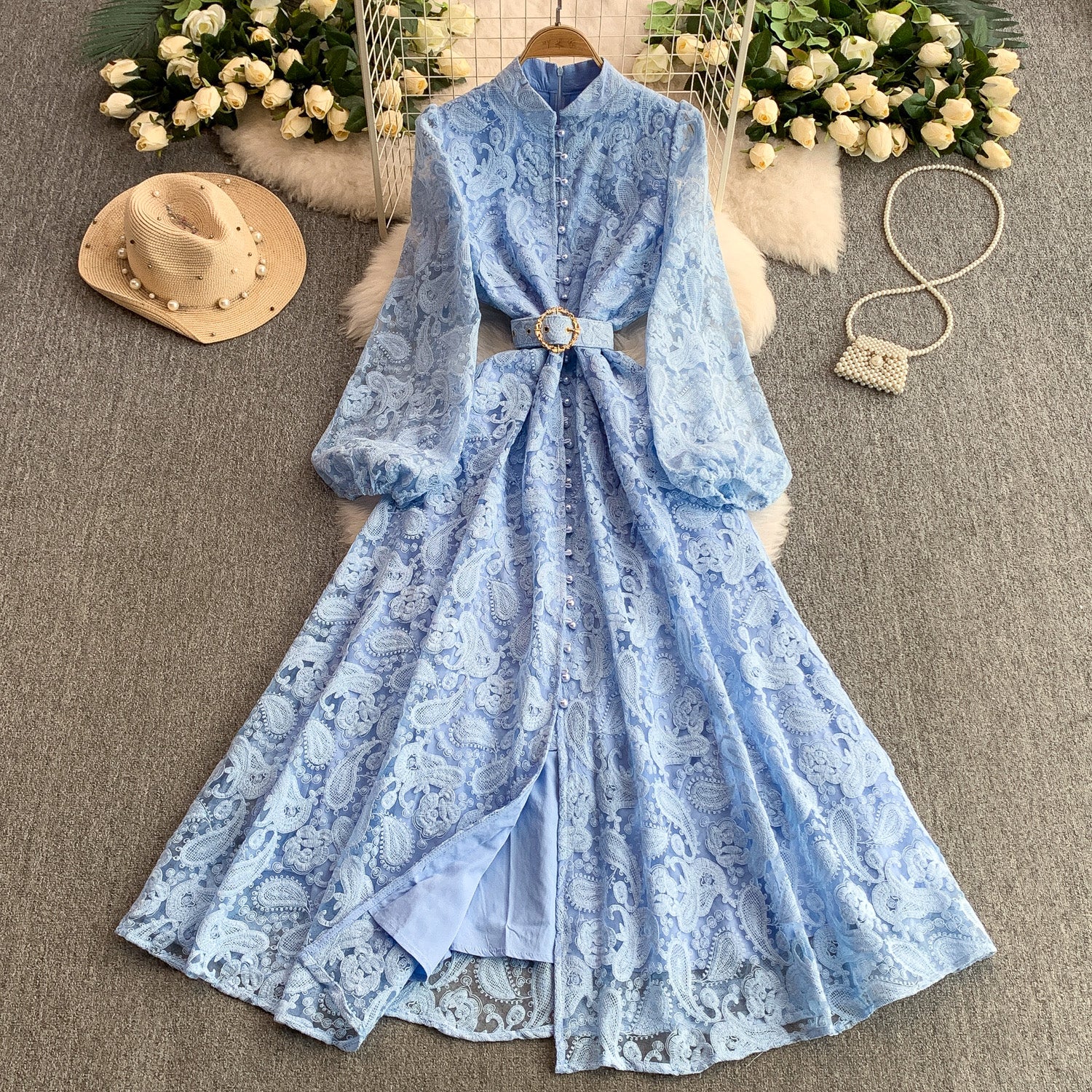 Robe de lanterne en dentelle rétro pour femmes