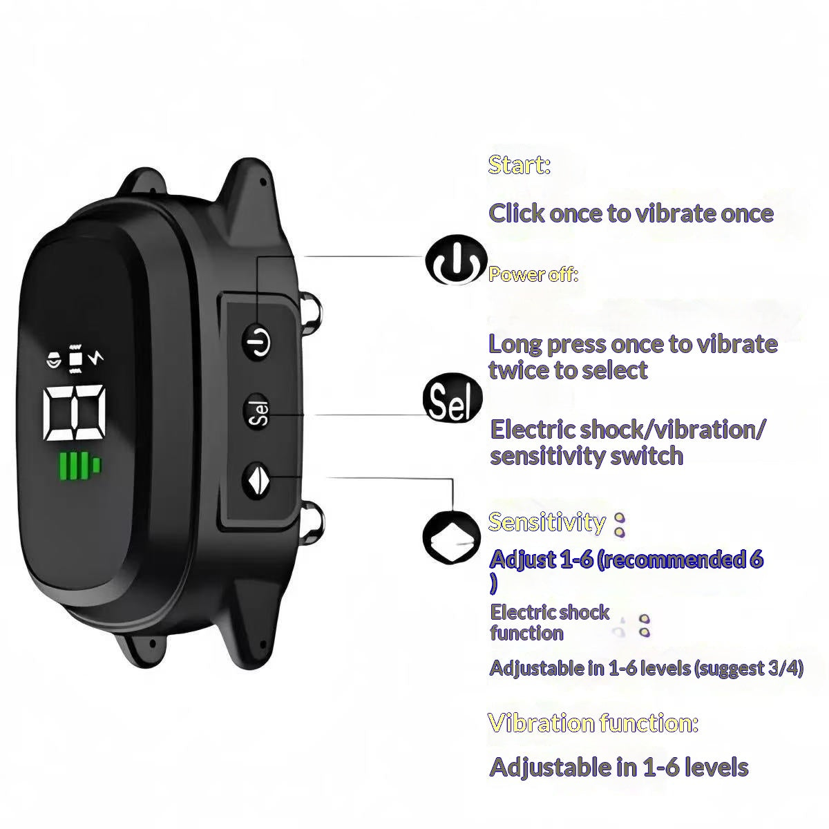 Smart Color-screen Dispositif anti-écorce Rechargeable et Waterproof Dog Training Tool