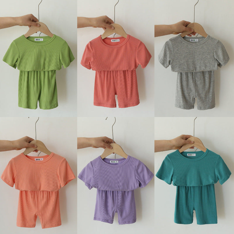 Pyjama de coton mince d'été à manches courtes pour les enfants