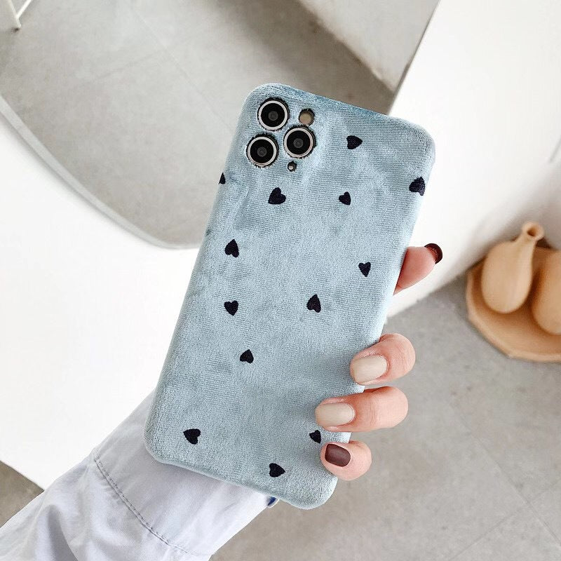 Simple couleur solide petite amour téléphone étui en peluche soft shell