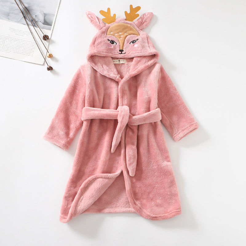 Filles Cartoon Hooded Flannel Dentelle-up Peignoir