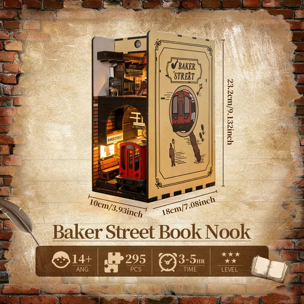 3d Puzzle en bois pour adultes Baker Street Book Nook avec lumières Modèle Kit Dollhouse bricolage Min