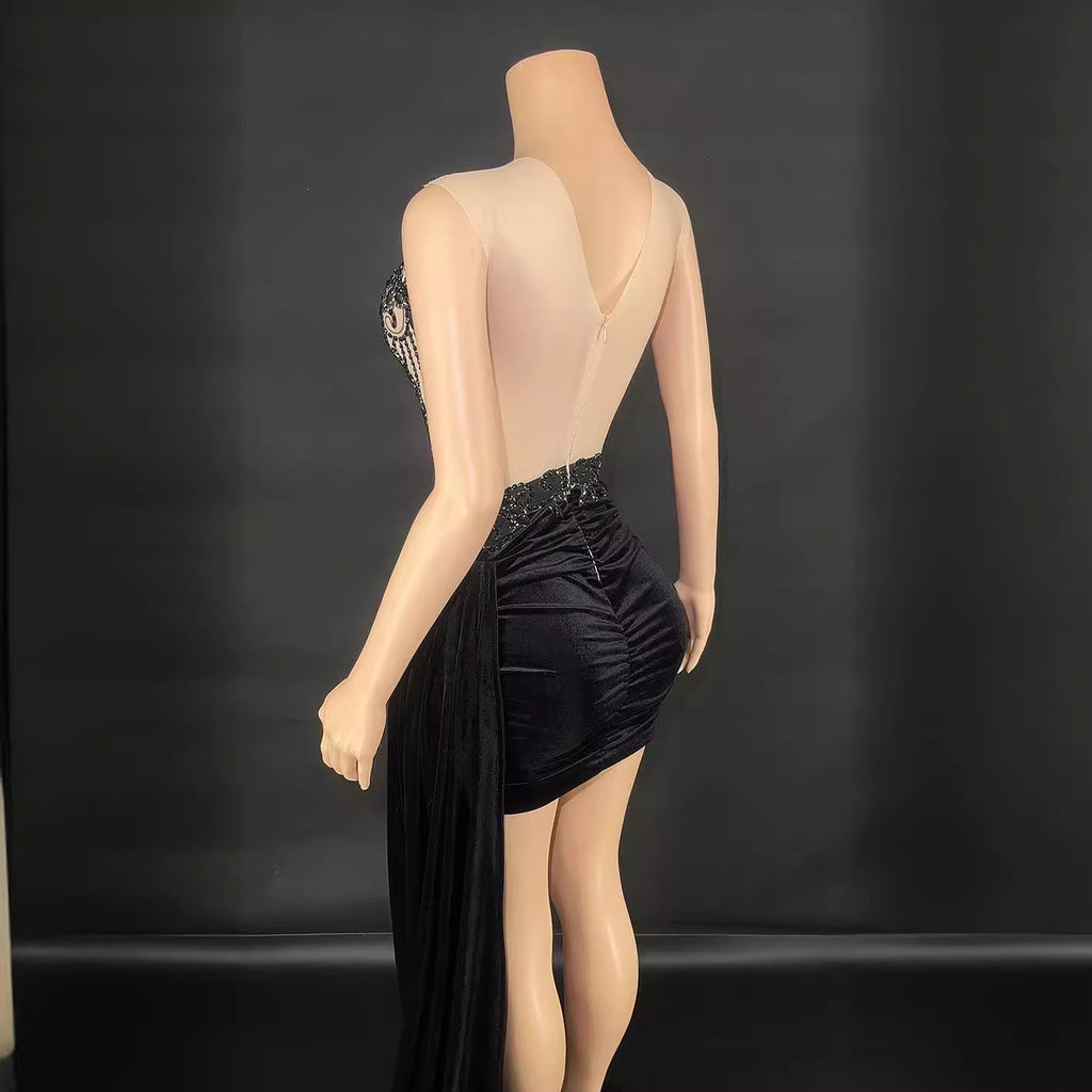 Robe de soirée de luxe d'été Femme Singer Costume de scène Robe senior Jupe latérale Trailing
