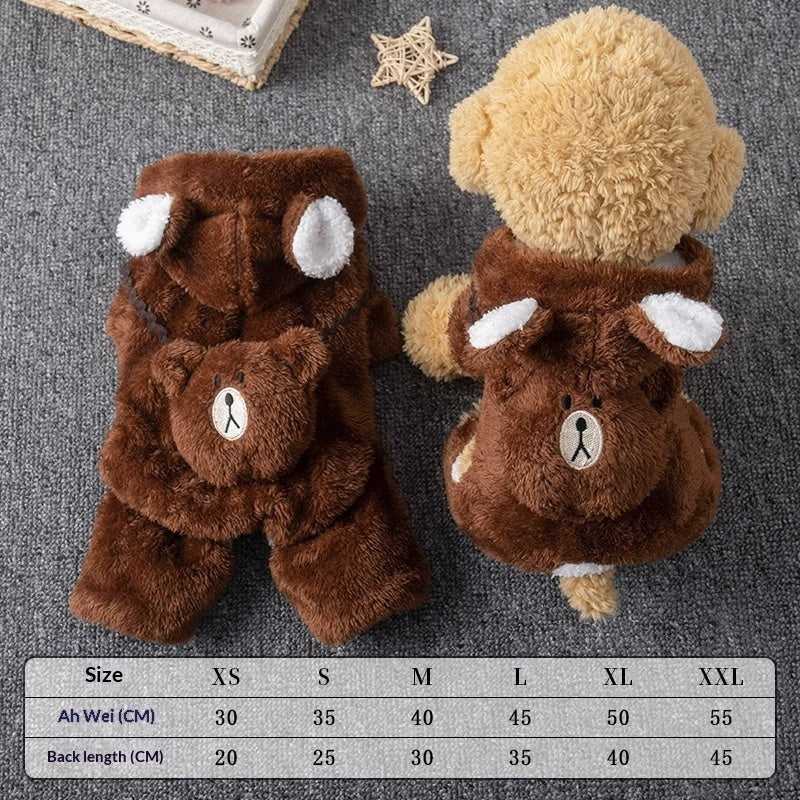Vêtements pour animaux de compagnie d'hiver en peluche style ours quatre pattes Outfit doublé de polaire et extra-épaisseur