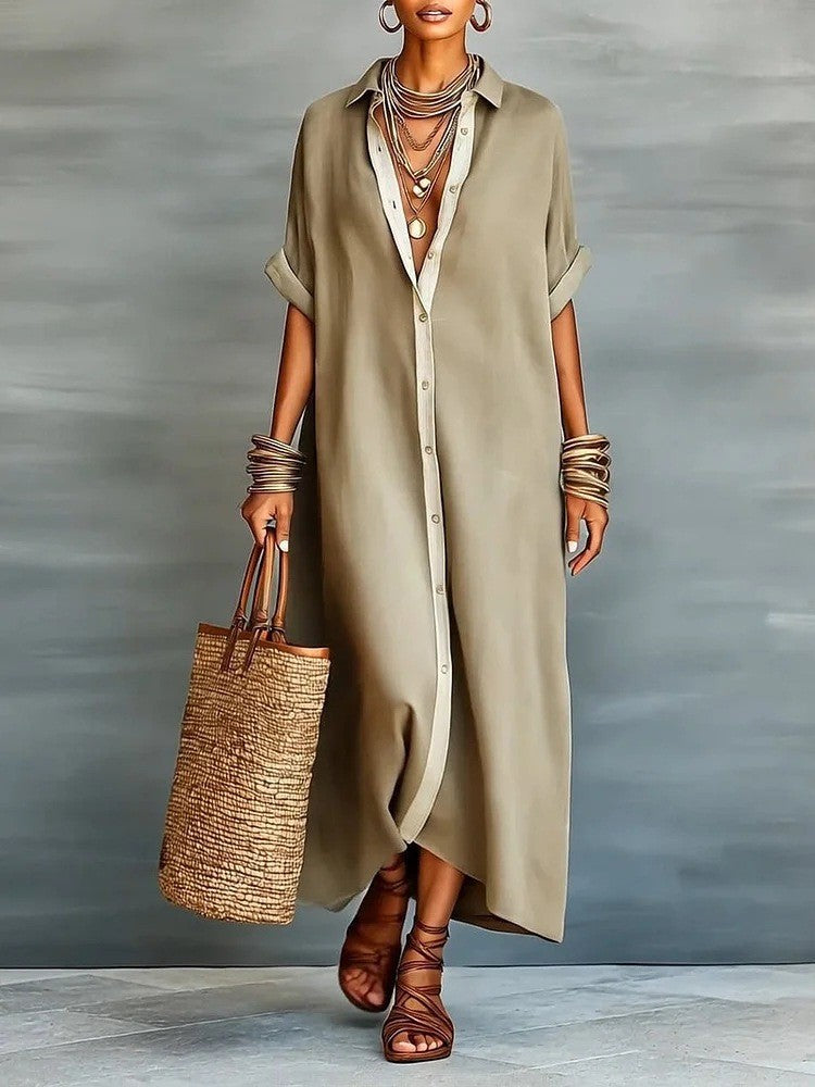 Robe de plage décontractée pour femmes manches courtes Bouton vers le bas Maxi