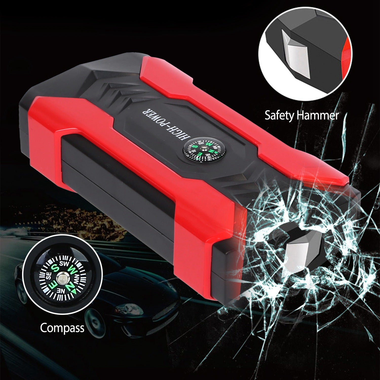 Auto Jump Starter Booster 800A Peak 28000mAh 12V Chargeur de batterie jusqu'à 6,0L Gaz ou 3,0L Die