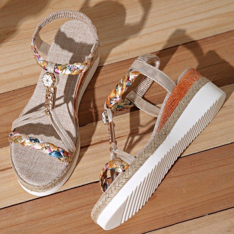 Chic Platform Casual Beach Sandales romaines avec paillettes élastiques