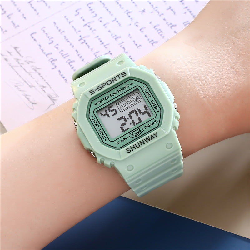 Imperméable Lumineux Petit carré Étudiant Montre électronique