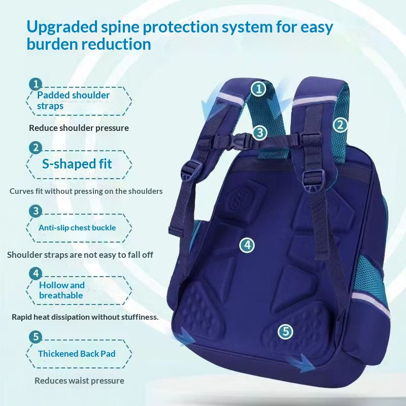 Sac scolaire pour les garçons Spine Protection léger et ultra léger sac à dos avec grand