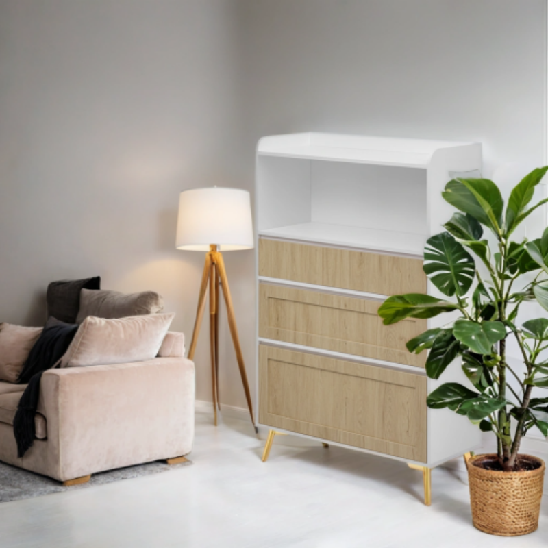Design moderne Cadre en bois massif blanc Cabinet de rangement à trois tiroirs
