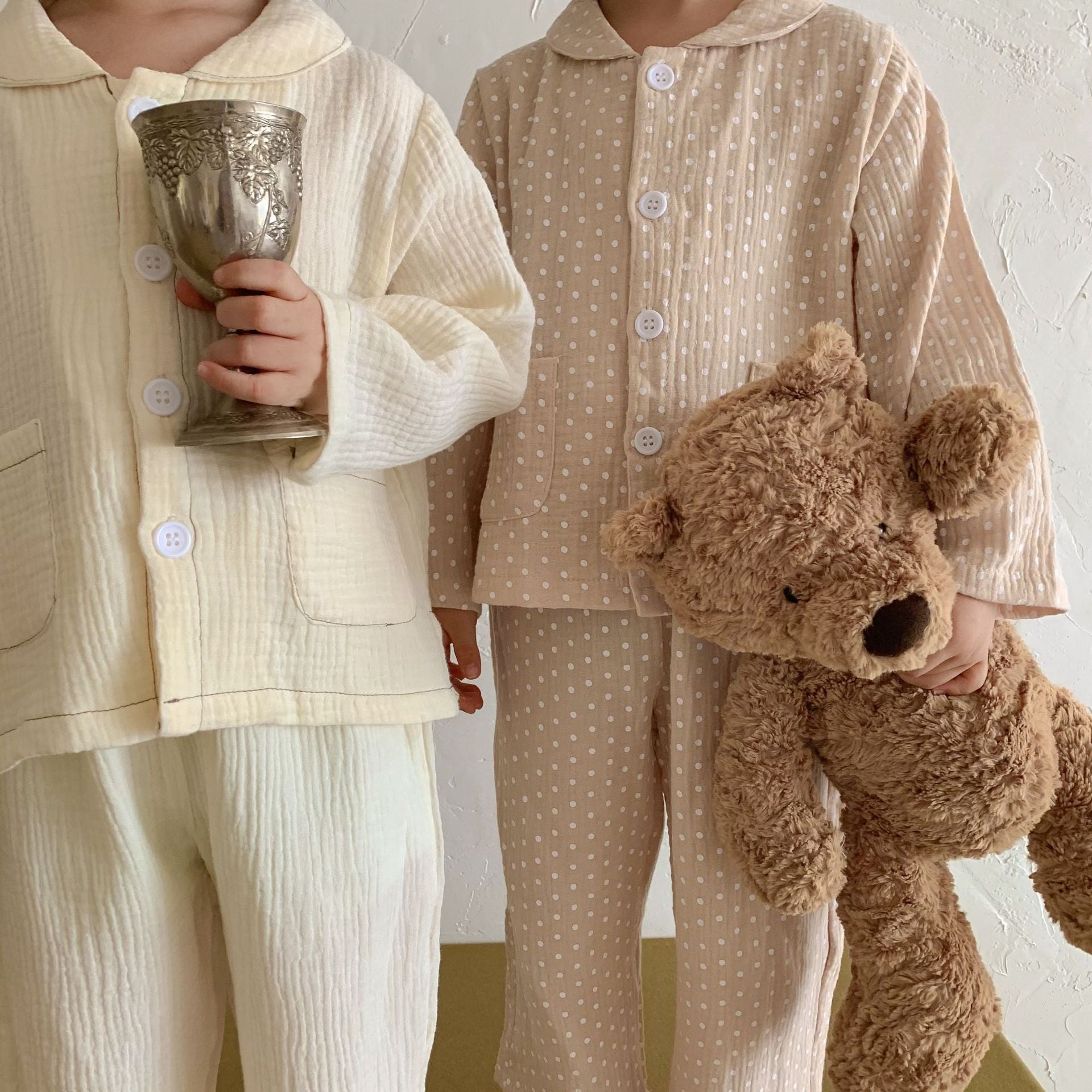 Pyjama pour enfants Cotton Gauze Polka Dot Longue Manches Deux pièces