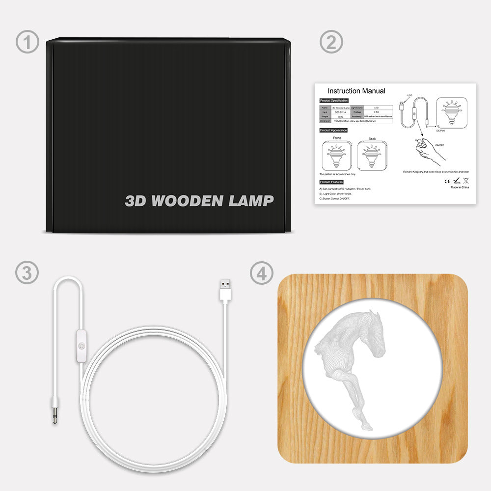 Lampe créative de cheval en bois
