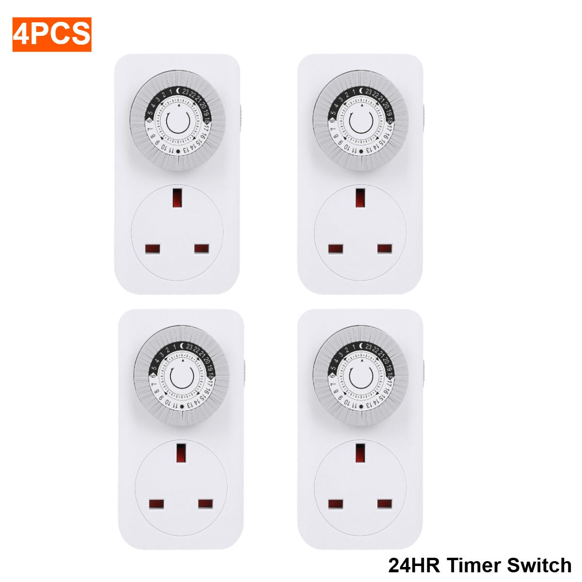 4 Pack 24 Hour 24HR Mains Timer Socket Clock UK Socket 3 Pin Plug 13A UK