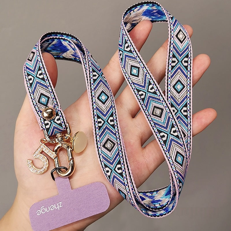 Retro motif brodé tressé robuste anti-persure Lanyard pour téléphones