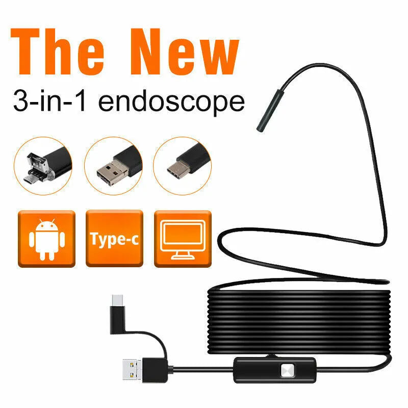 5M 6LED Snake Endoscope Borescope 8mm Inspection Camera USB Scope for Android