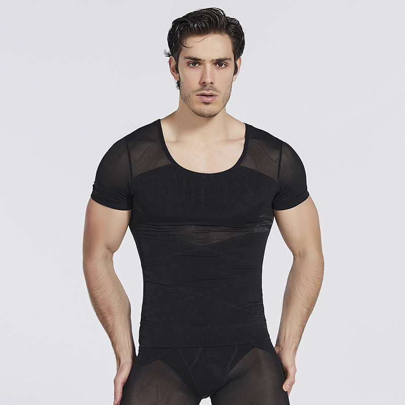 Amazon European and American Men's Shaper Cross Abdominal Shaped Invisible Tunic Short Sle