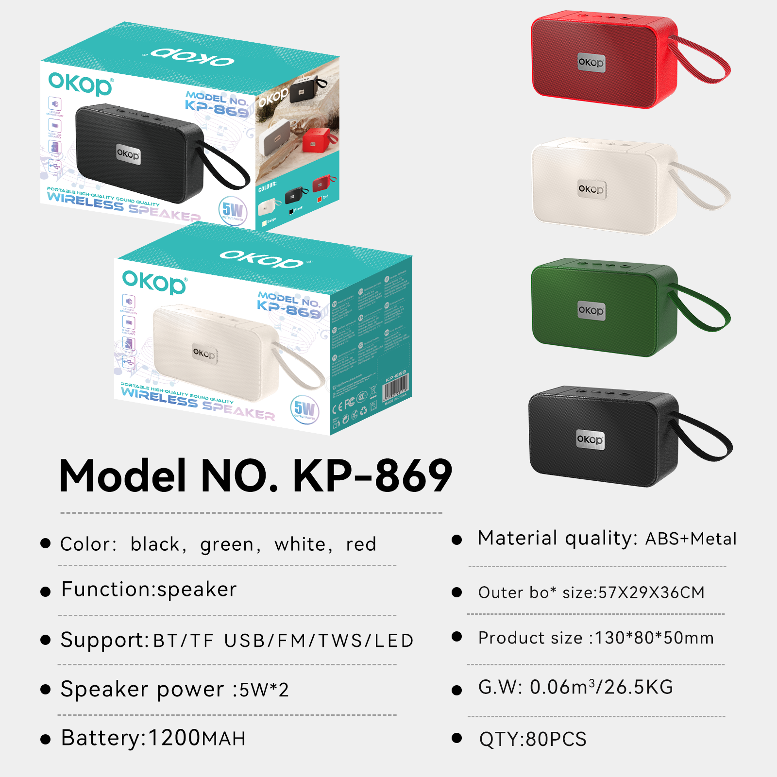 KP-869 Haut-parleur Bluetooth sans fil le plus vendu Poignée portable Longue durée de vie de la batterie Minimalis