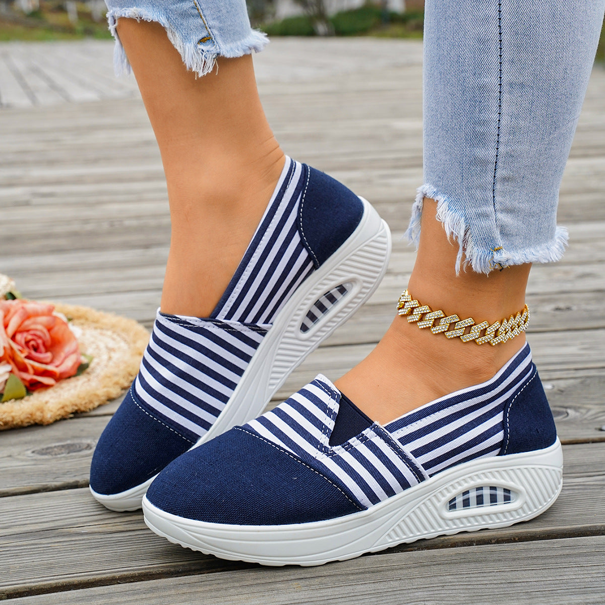 Sneakers rayés en toile Chaussures Casual