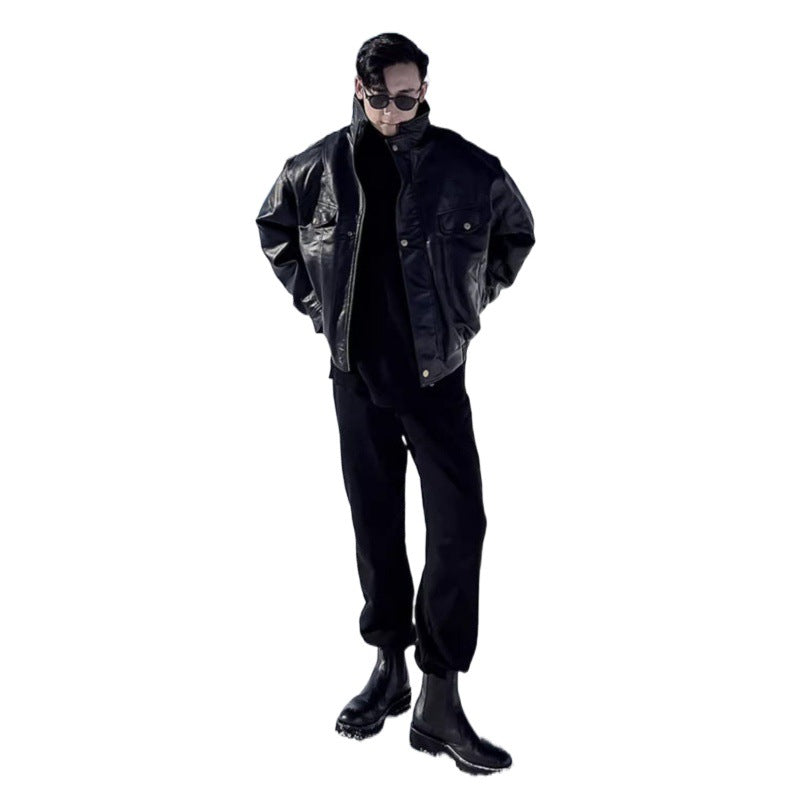 Veste en cuir Manteau d'automne et d'hiver Manteau homme Trendy Handsome polaire Épaisseur pilote Mo