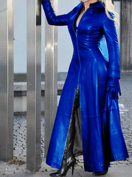 Robe en cuir long pour femme avec collier