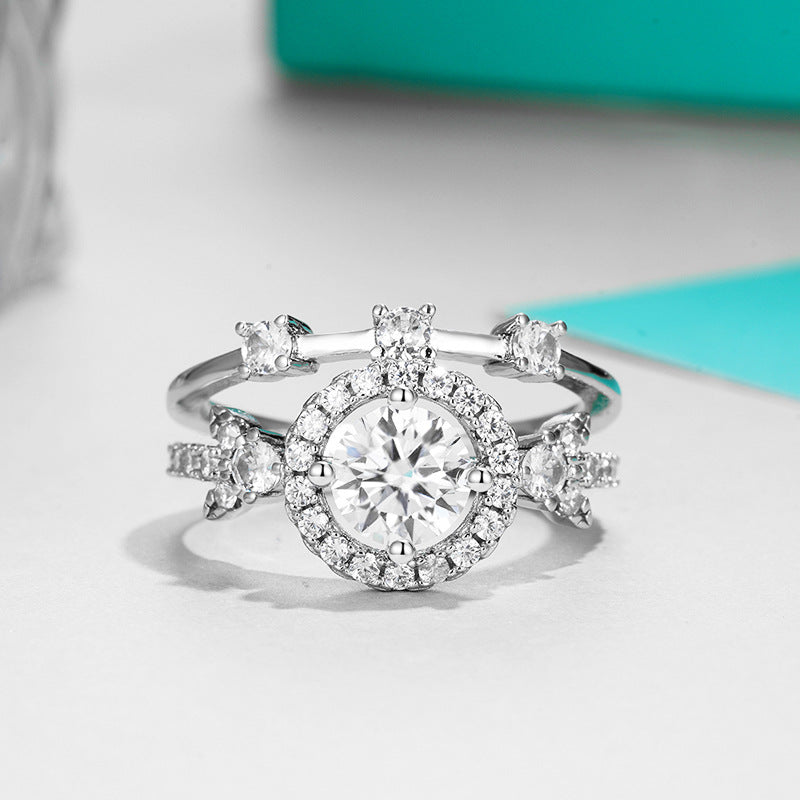 S925 Argent Sterling 1ct D Couleur VVS1 Moissanite bague de mariage Set Star Halo Design US Taille