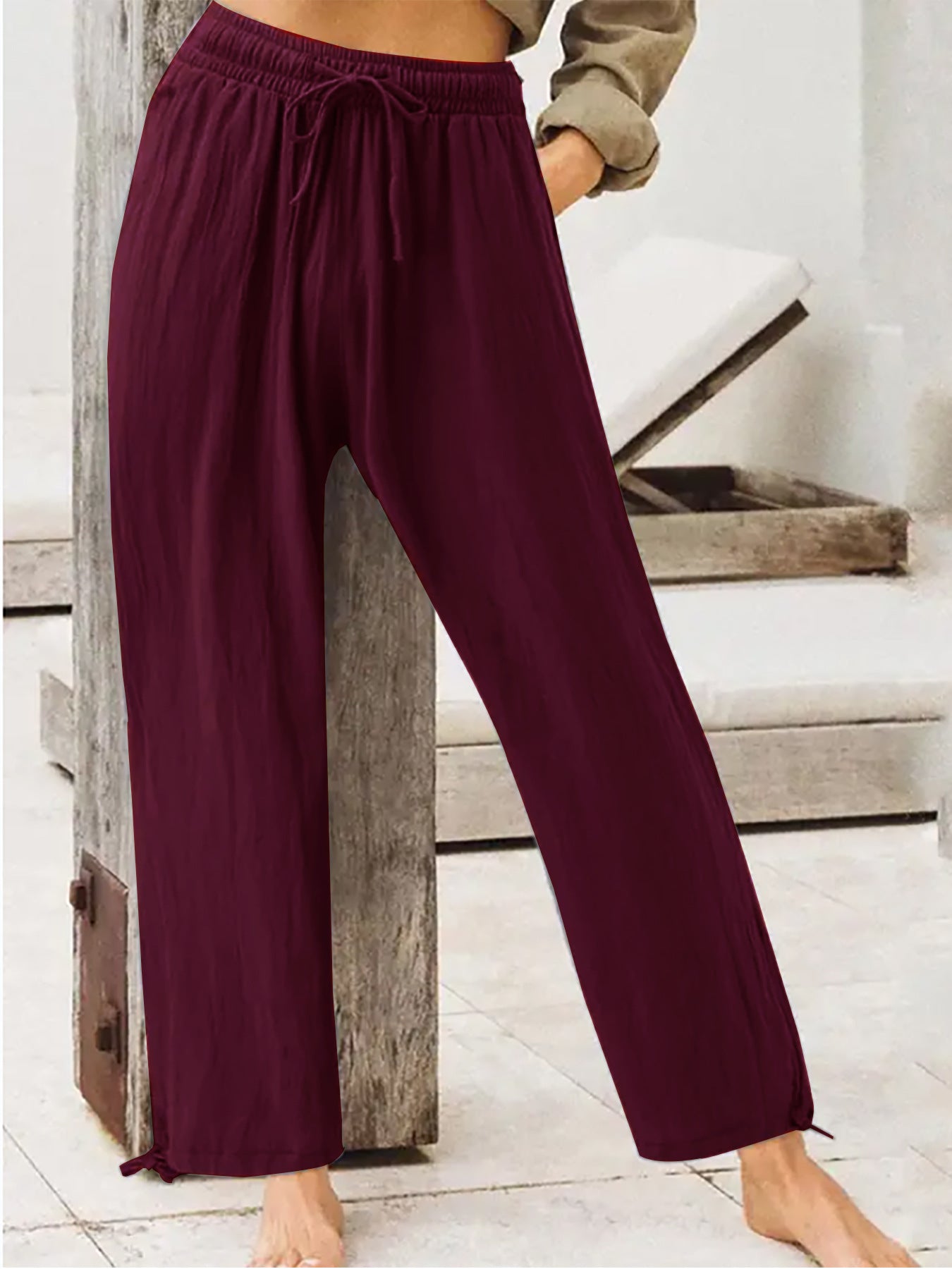 Pantalons d'été à domicile pour femmes en couleur solide