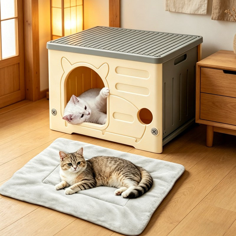 Cat House Cave All-Weather Outdoor Insulated Waterproof Pet Kennel Shelter UK