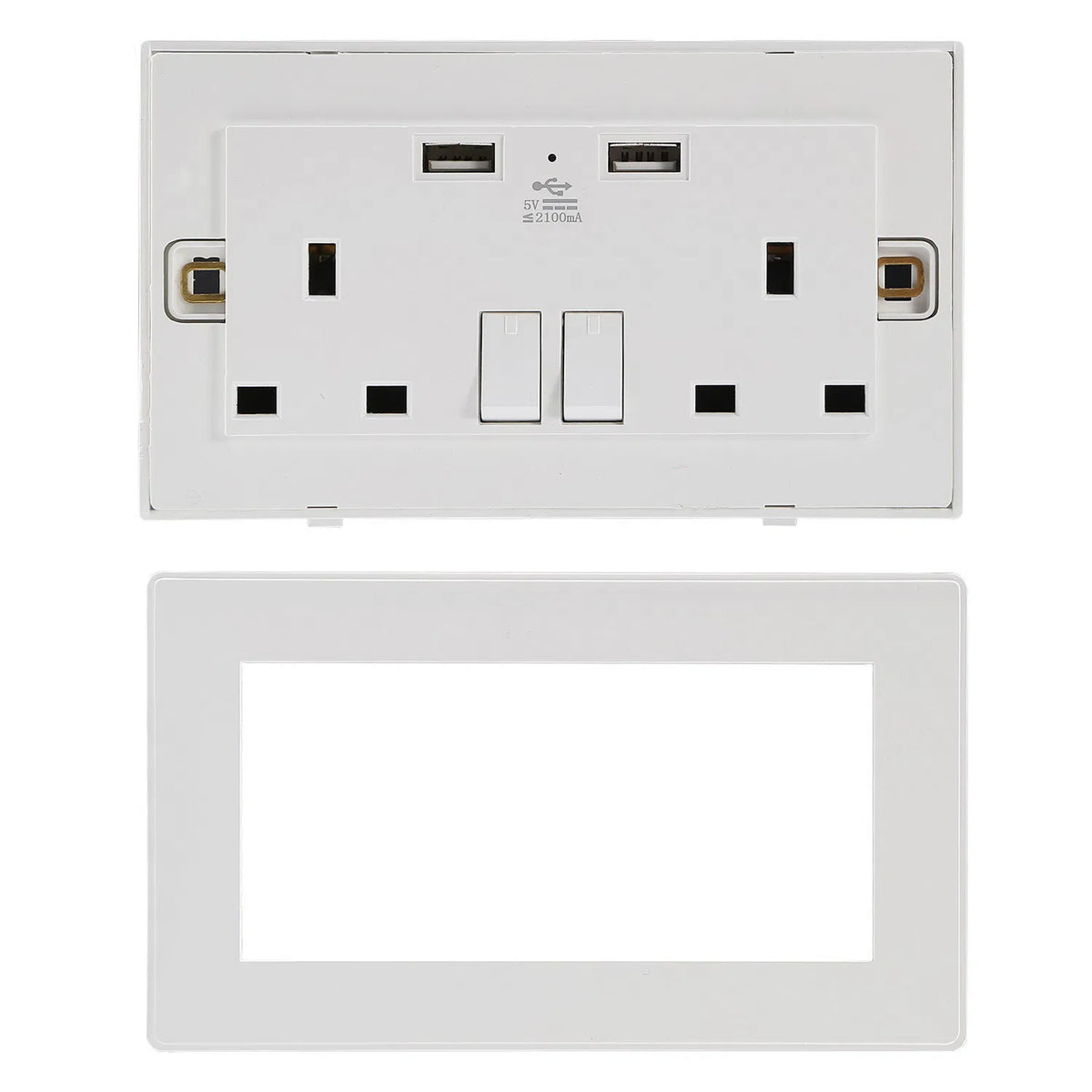 UK Wall Outlet Dual Wall Plug Socket Duplex 2.1A Chargeur mural USB avec éclairage de commutateur de prise I