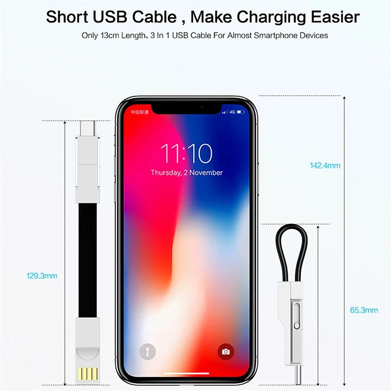 Câble de données micro USB de type C 3-en-1