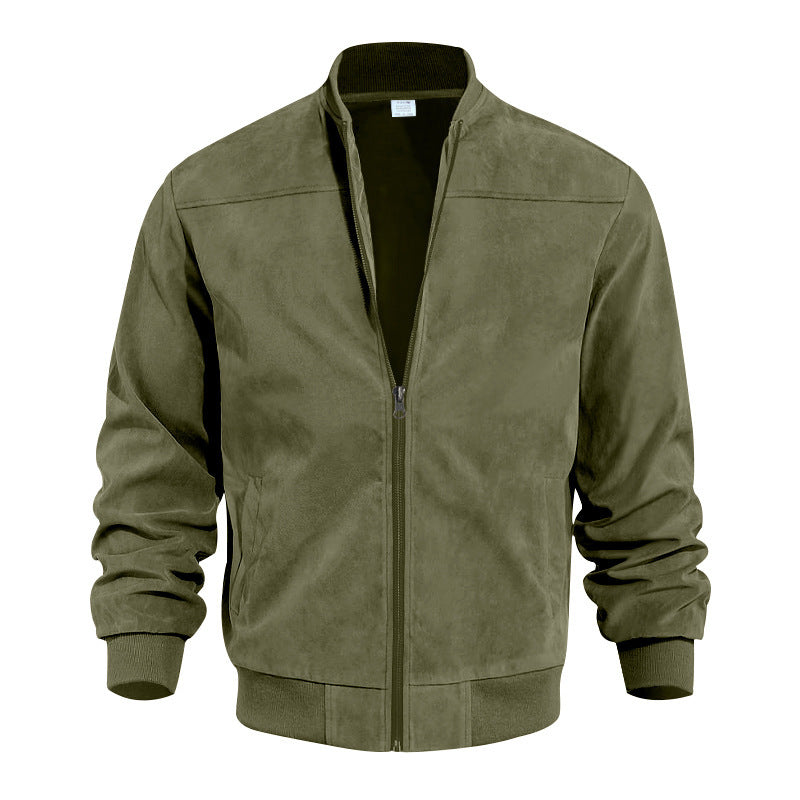 Arrivée des hommes Suede Fleece Zip Up Stand Collar Veste