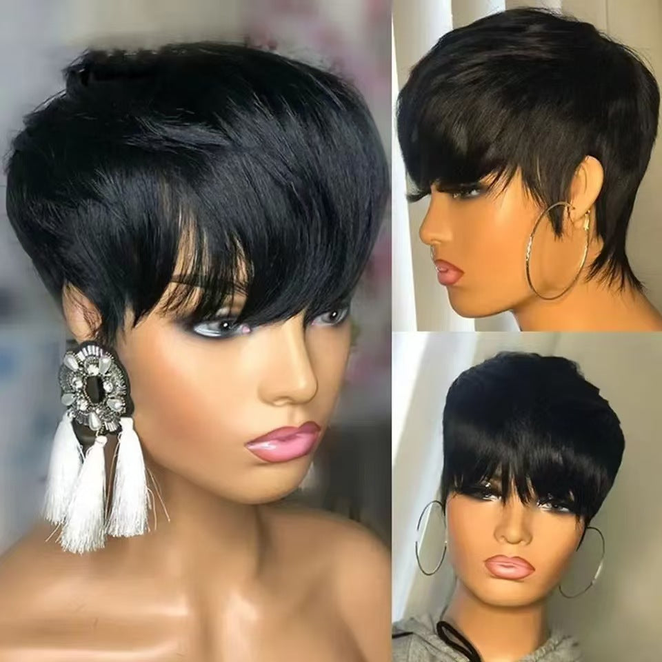 Perruque droite courte femme tête courte couverture cheveux réels humains