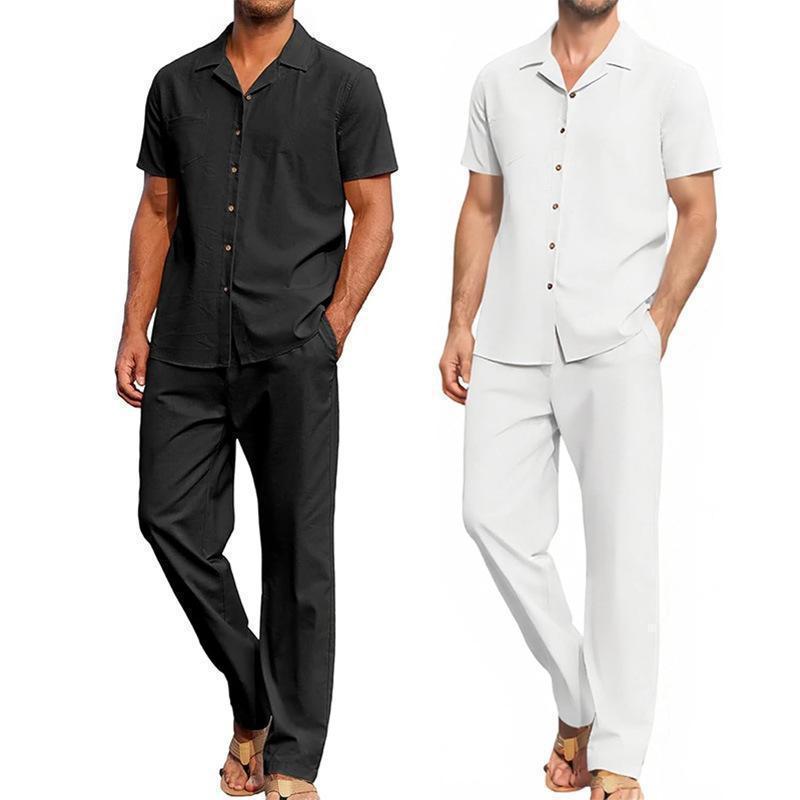 Chemise à manches courtes Lapel et pantalons occasionnels Ensemble deux pièces