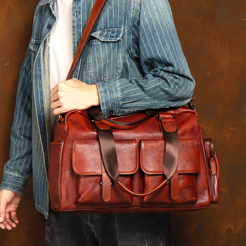 Grand sac en cuir vintage en cuir avec une grande capacité
