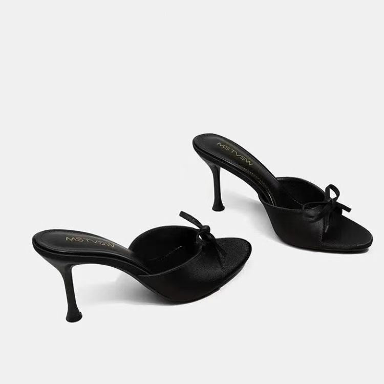 Talons hauts à talons ouverts Stiletto avec détails Bow Summer Sandales de style français pour femmes