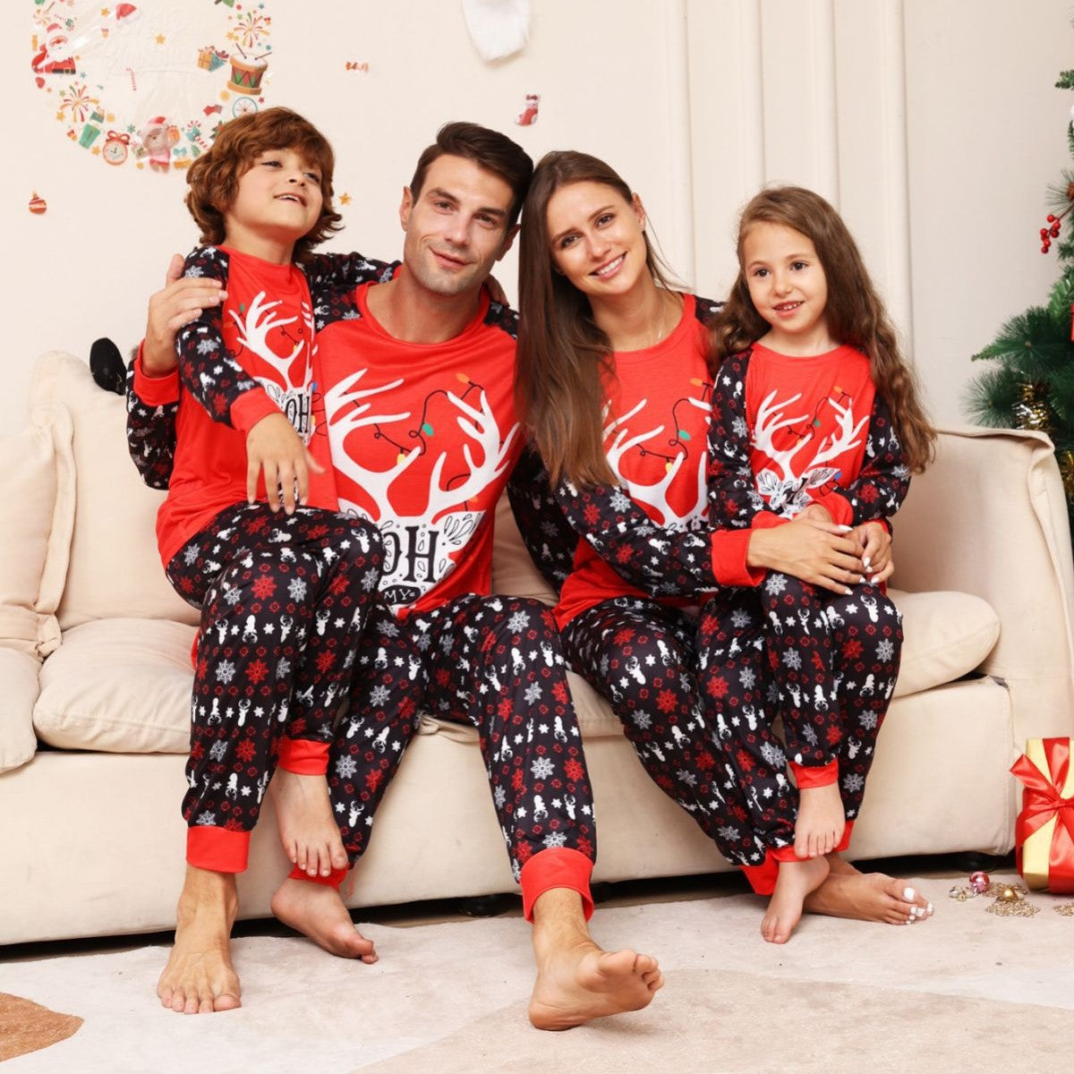 Lettre Snowflake Deer Christmas Parent-child Suit Printed Homewear Pajamas