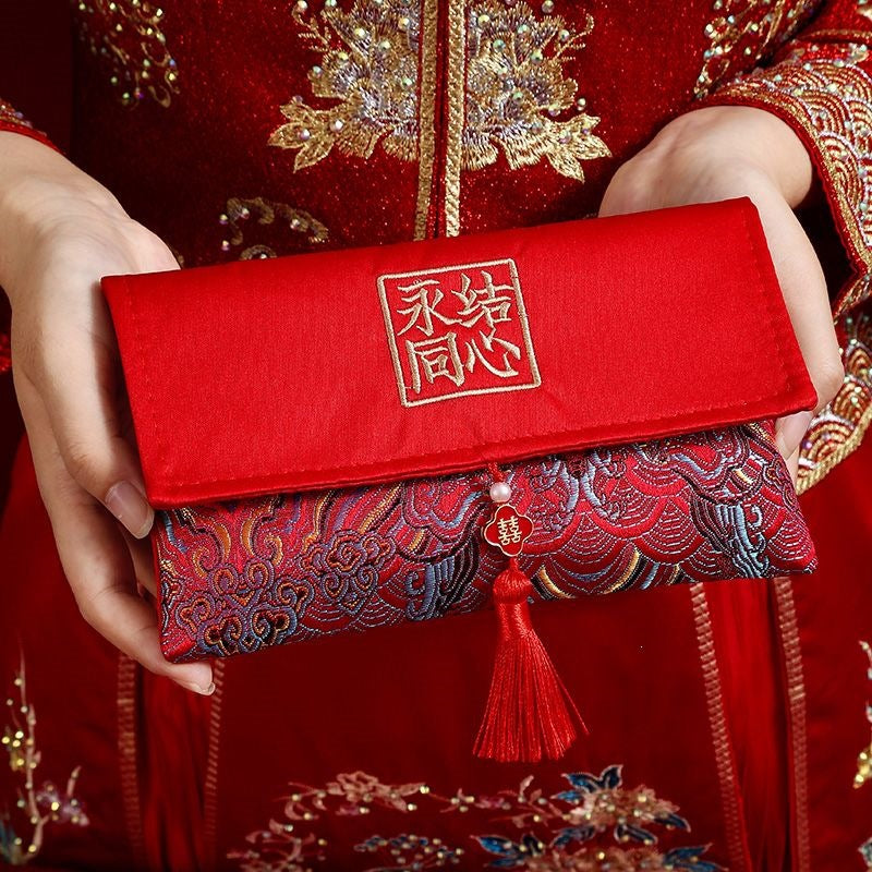 Enveloppe rouge haut de gamme de cadeau de fiançailles Brocade