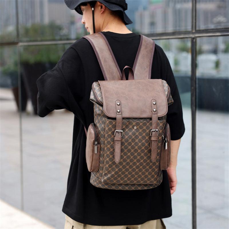 Cuir homme Grande capacité Hommes et femmes Trendy Plaid Sac à dos