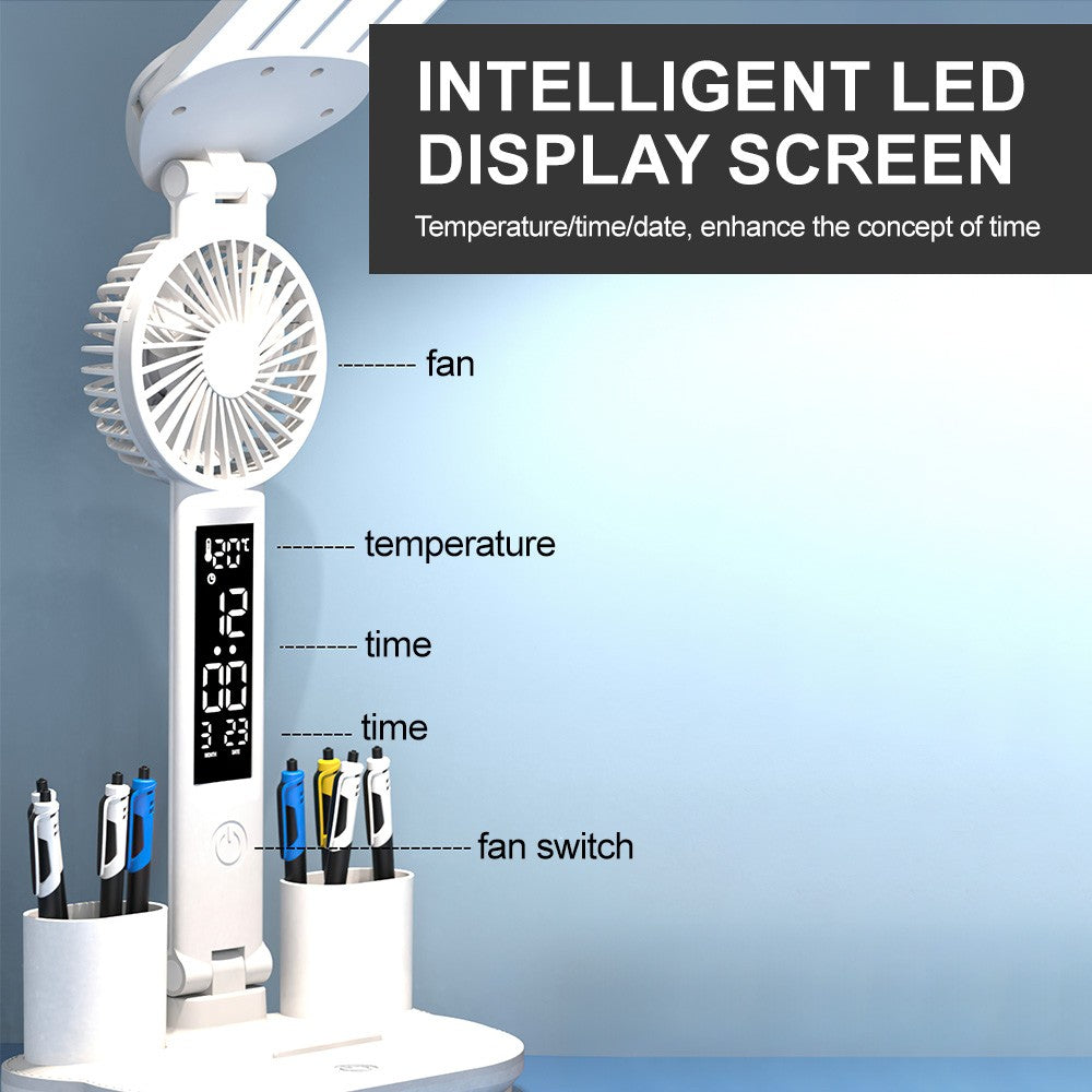 Lampe de lecture de bureau LED 4 têtes avec horloge d'éventail réglable lampe tactile rechargeable